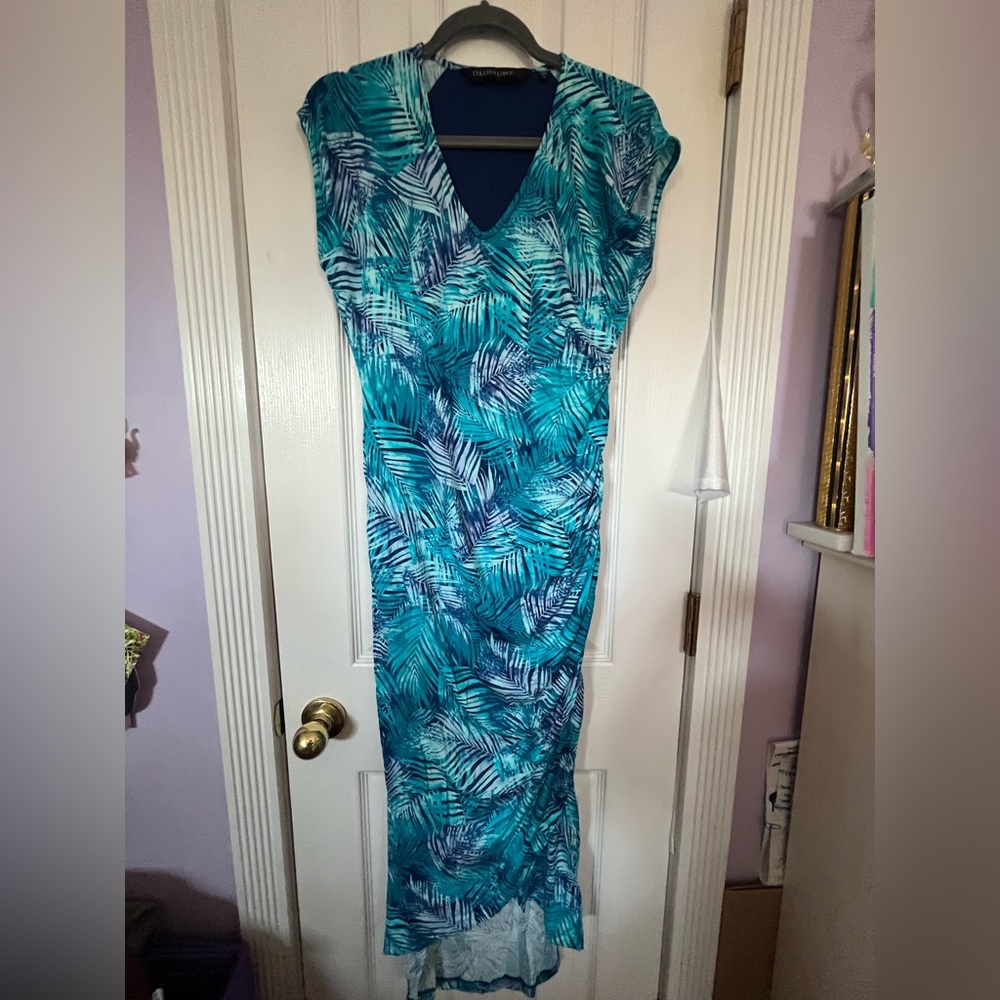Fitted Maxi dress with blue palm trees